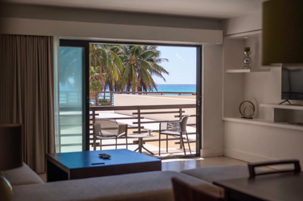 View of the Caribbean Sean from Living Room of Aldea Thai 2 Bedroom Condo