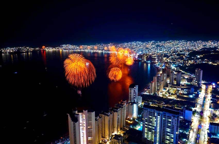 Fireworks over the bay in Acapulco